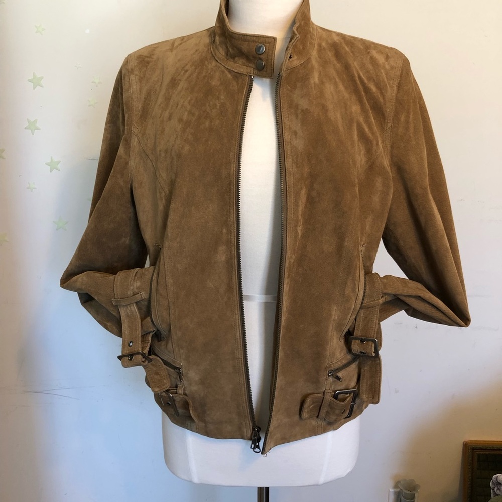Context Suede Bomber Jacket in Tan